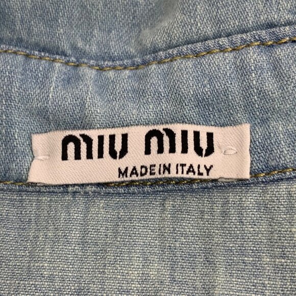 Miu Miu Light Blue Bubble Sleeve Cotton Denim Shirt - Picture 5 of 8